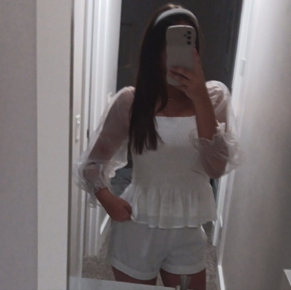 Joy Joy White Ruffled Peplum Blouse